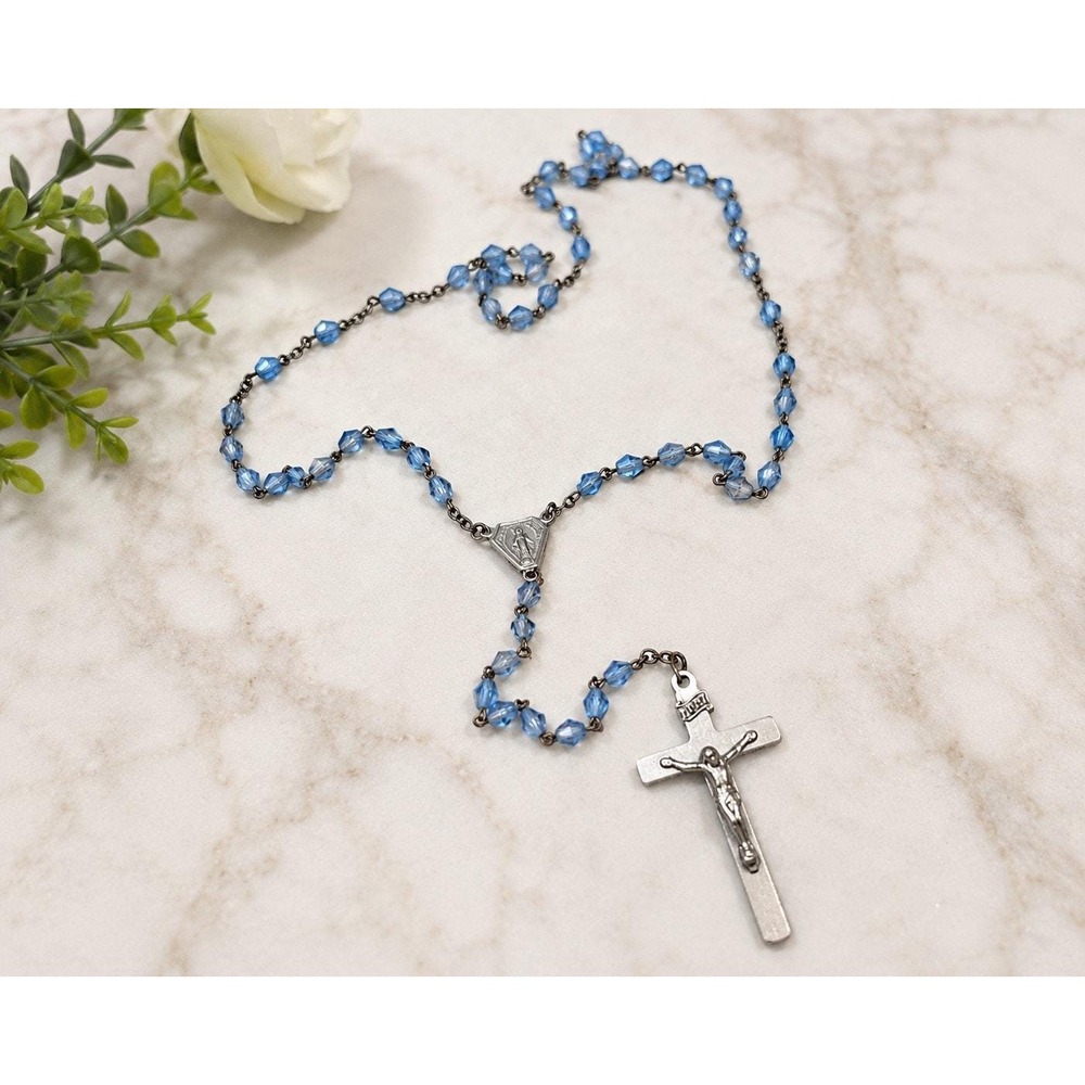 Blue Glass Bead Rosary Vintage